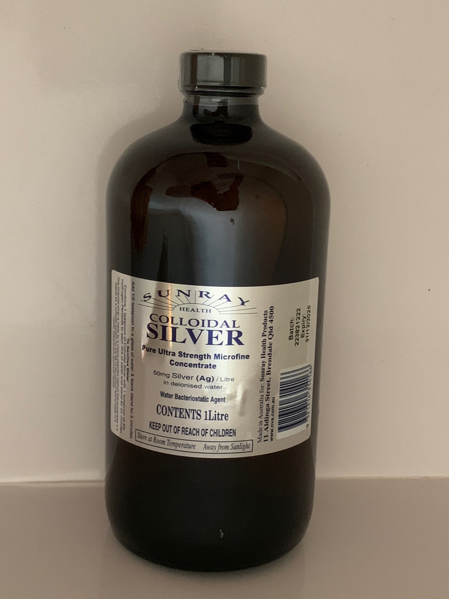 Pure Microfine Colloidal Silver. 50ppmSilver (Ag)/Lt. In de-ionised water. 1-litre.